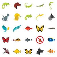 conjunto de ícones de animais tropicais, estilo simples vetor