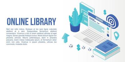 banner de conceito de biblioteca online, estilo isométrico vetor