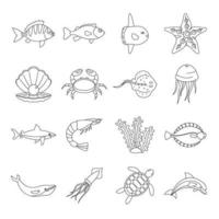 conjunto de ícones de animais marinhos, estilo otline vetor