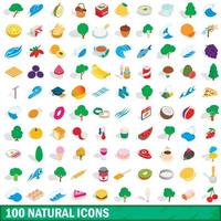 conjunto de 100 ícones naturais, estilo 3d isométrico vetor