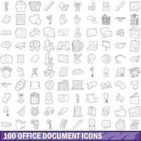 Conjunto de 100 ícones de documentos de escritório, estilo de estrutura de tópicos vetor