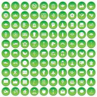 100 ícones de ioga definir círculo verde vetor