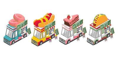 design de ilustração vetorial isométrica de caminhão de comida de rua vetor