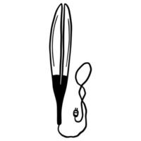 doodle preto de um ferro de ondulação. ilustração de acessórios de banheiro desenhados à mão. ilustração de arte de linha de ferro de ondulação vetor