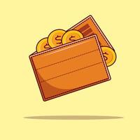 carteira e moeda isoladas em fundo amarelo, ícone para economia, ilustração vetorial vetor