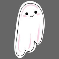 fantasma branco engraçado de vetor com bochechas rosadas e um sorriso. lindo adesivo de halloween.