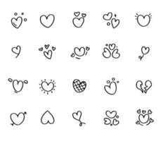 coleção de vetores de ícones de coração ilustrados doodle desenhados à mão.