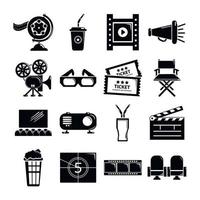 ícones de cinema definem símbolos, estilo simples vetor