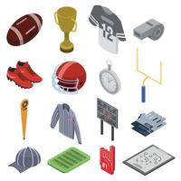 conjunto de ícones de equipamentos de futebol americano, estilo isométrico vetor