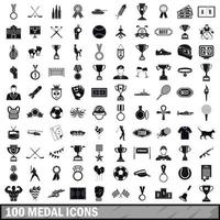 Conjunto de 100 ícones de medalhas, estilo simples vetor