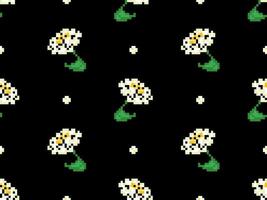 padrão sem emenda de personagem de desenho animado flor em fundo preto. estilo de pixel vetor