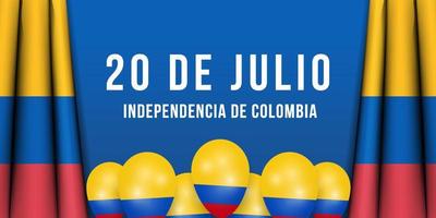 20 de julho ilustração de independência da colômbia com bandeira colombiana realista e balão vetor