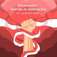 mão forte segurando a bandeira da Indonésia. 17 de agosto dia da independência da indonésia