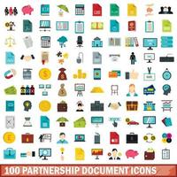 conjunto de 100 ícones de documentos de parceria, estilo simples vetor