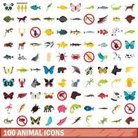 conjunto de 100 ícones de animais, estilo simples vetor