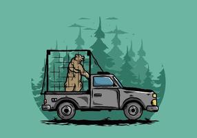 grande urso na gaiola na ilustração do carro vetor