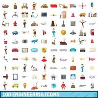 conjunto de 100 ícones de engenharia, estilo cartoon vetor