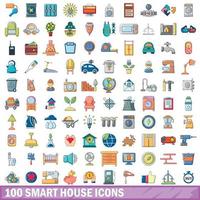 conjunto de 100 ícones de casa inteligente, estilo cartoon vetor