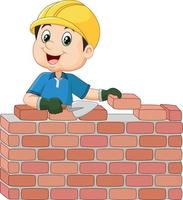 trabalhador da construção civil colocando tijolos vetor