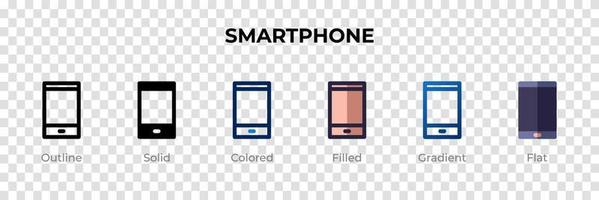 ícone de smartphone em estilo diferente. ícones vetoriais de smartphone projetados em estilo de contorno, sólido, colorido, preenchido, gradiente e plano. símbolo, ilustração do logotipo. ilustração vetorial vetor