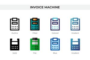 ícone de máquina de fatura em estilo diferente. ícones de vetor de máquina de fatura projetados em estilo de contorno, sólido, colorido, preenchido, gradiente e plano. símbolo, ilustração do logotipo. ilustração vetorial