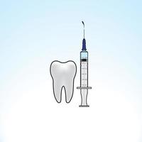 ilustração de uma seringa e um dente em um fundo gradiente azul claro vetor