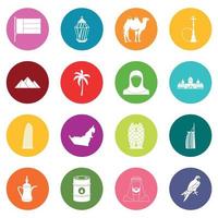 conjunto de muitas cores de ícones de viagens para os Emirados Árabes Unidos vetor