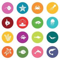 conjunto de ícones de animais marinhos muitas cores vetor
