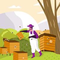 apiário fazendo seu trabalho no conceito de fazenda de mel vetor