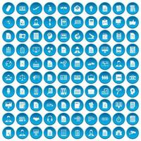 100 ícones de papel de trabalho conjunto azul vetor