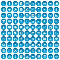 100 ícones de crianças conjunto azul vetor