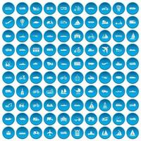 100 ícones de transporte definidos em azul vetor