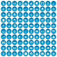 100 ícones de cartola conjunto azul vetor