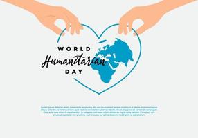 dia mundial humanitário com mão segure o mapa do mundo no símbolo do coração de amor vetor