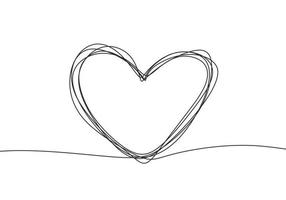 mão desenhada amor coração símbolo desenho contínuo de uma linha. vetor minimalismo cores preto e branco