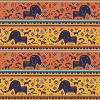 sem costura padrão étnico africano com ornamentos de doodle. ilustração vetorial para moda têxtil pronta para impressão com desenho de elefante. vetor