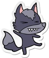 adesivo de um desenho animado de lobo bravo vetor