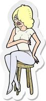 adesivo de uma mulher de desenho animado sentada no banco do bar vetor