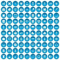 100 ícones de crianças aprendendo conjunto azul vetor