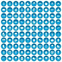 100 ícones de casa de campo azul vetor