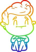 linha de gradiente de arco-íris desenhando feliz desenho animado homem sentado vetor