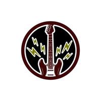 guitarra elétrica com ícone elétrico para design de vetor de logotipo de guitarrista de concerto de banda rockstar