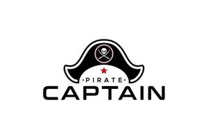 chapéu de capitão pirata com ícone de caveira e espada para logotipo pirata vetor
