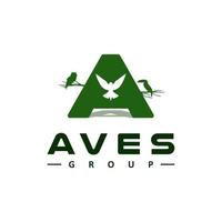 iniciais a para logotipo de aves com galho de árvore, coruja, pinguim, pombo, design vetorial de tucano para exterior, vestuário, aeronaves, etc vetor