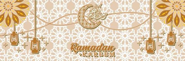 modelo de banner do ramadã com caligrafia árabe tradução ramadan kareem feliz ramadã com ornamentos de lua crescente e padrões islâmicos vetor