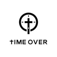 iniciais para o tempo com a cruz cristã católica e inspiração de design de vetor de ícone de relógio