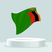 bandeira da Zâmbia. renderização 3D da bandeira exibida no estande. acenando a bandeira em tons pastel modernos. desenho de bandeira, sombreamento e cor em camadas separadas, ordenadamente em grupos para facilitar a edição. vetor