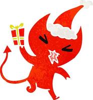 desenho retrô de natal do diabo kawaii vetor