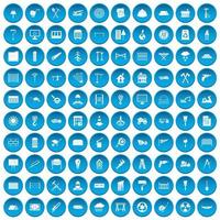 100 ícones de materiais de construção definidos em azul vetor