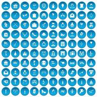 100 ícones do dia dos namorados conjunto azul vetor